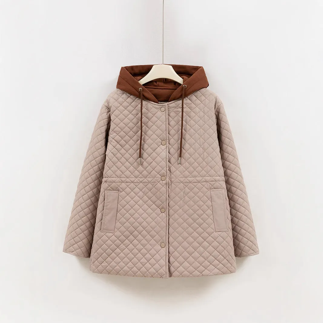 Monochrome Windproof Easy-to-Clean Hooded Puffer Jacket