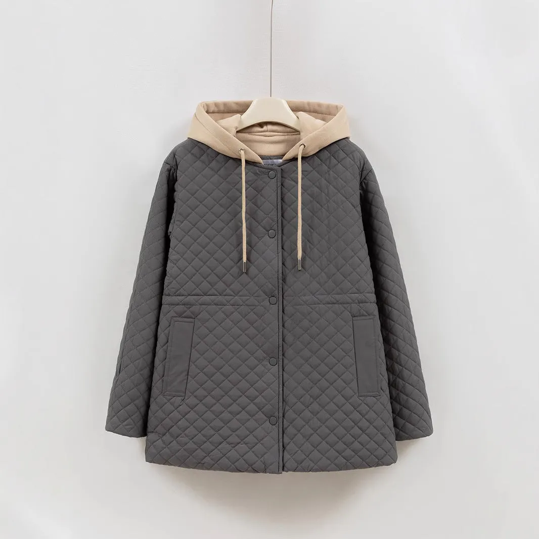 Monochrome Windproof Easy-to-Clean Hooded Puffer Jacket