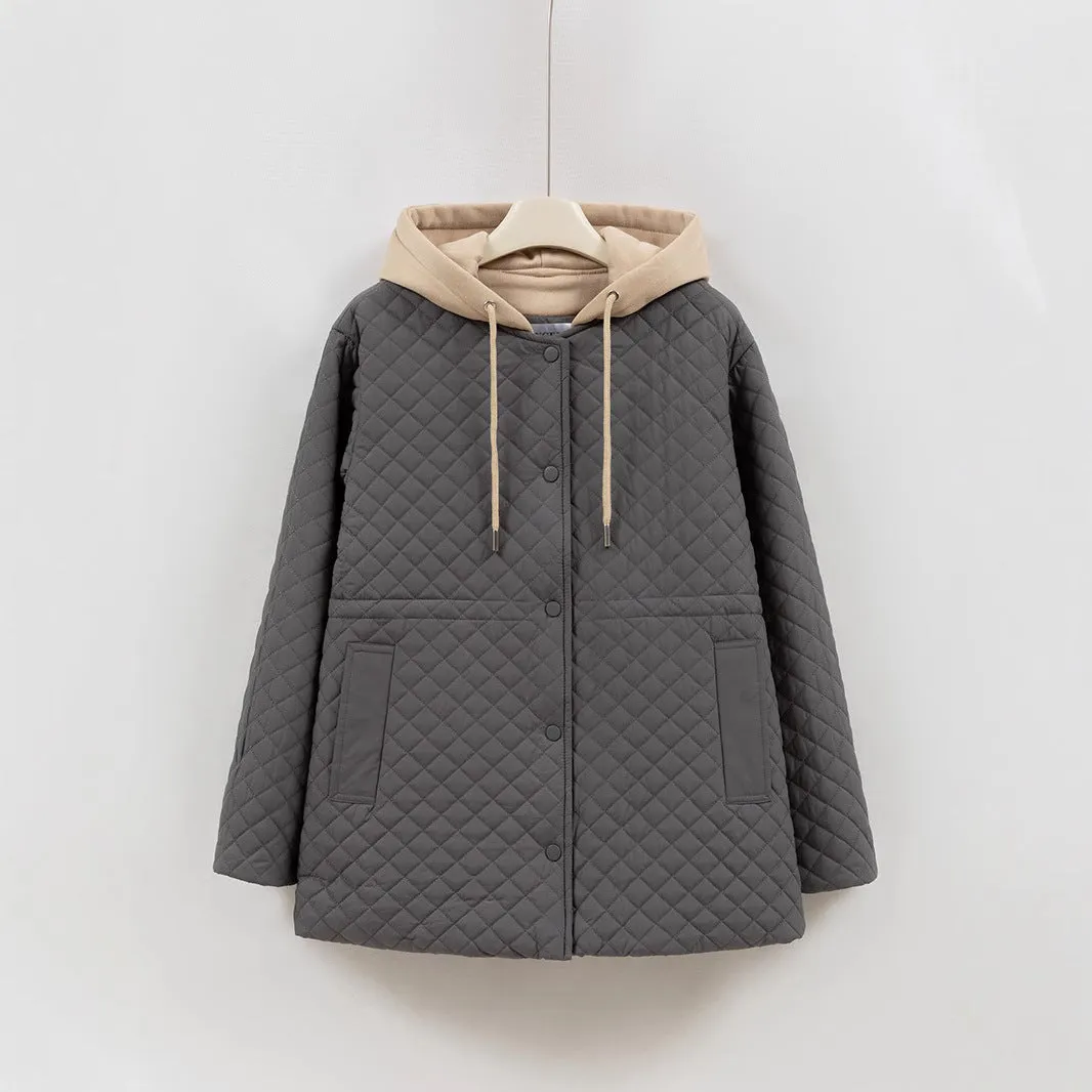 Monochrome Windproof Easy-to-Clean Hooded Puffer Jacket