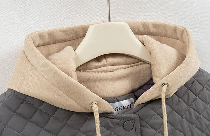 Monochrome Windproof Easy-to-Clean Hooded Puffer Jacket