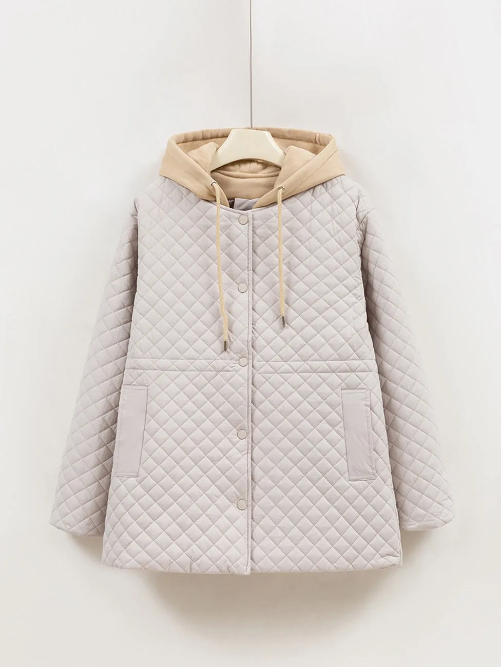Monochrome Windproof Easy-to-Clean Hooded Puffer Jacket