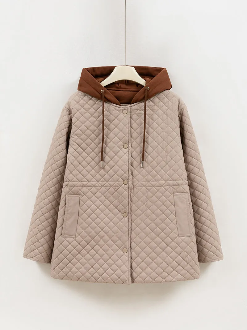Monochrome Windproof Easy-to-Clean Hooded Puffer Jacket