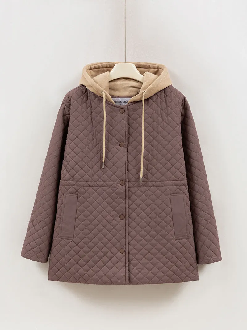 Monochrome Windproof Easy-to-Clean Hooded Puffer Jacket