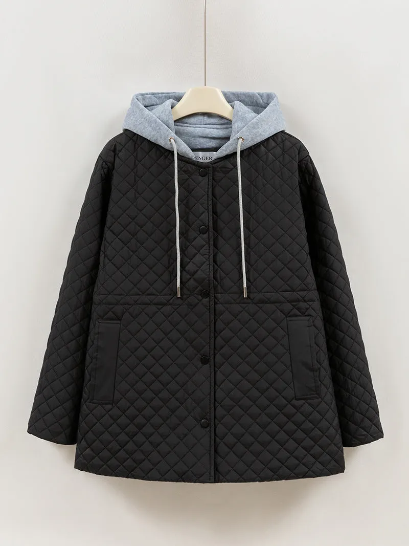 Monochrome Windproof Easy-to-Clean Hooded Puffer Jacket