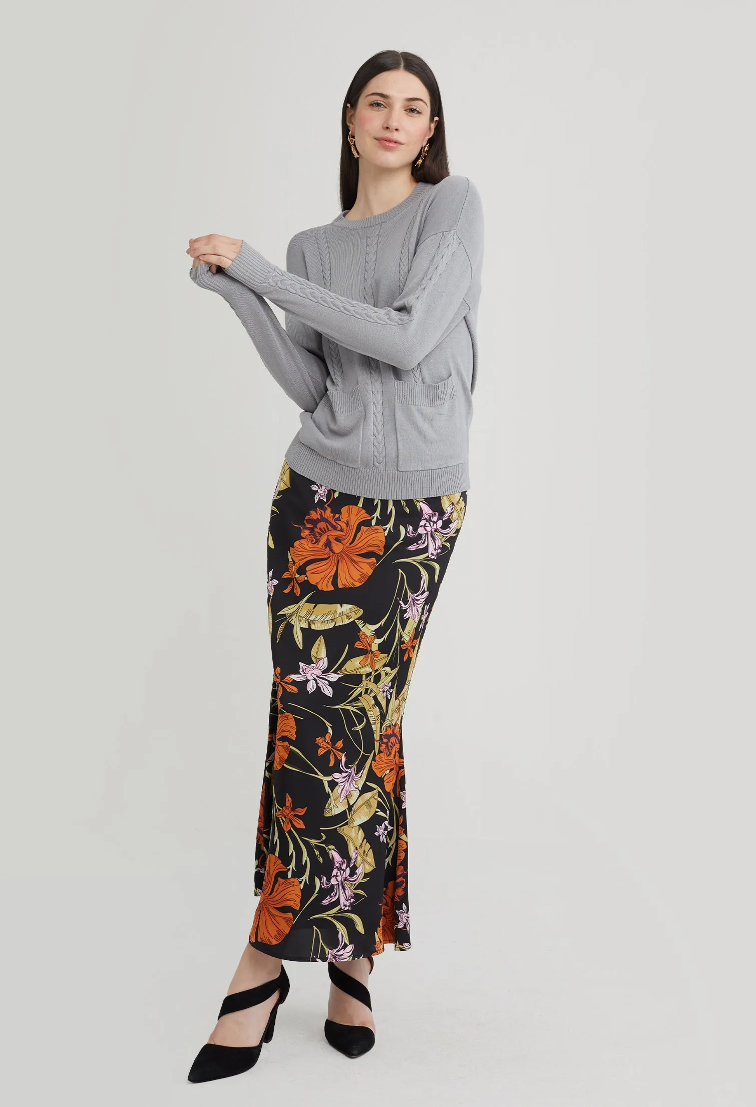 Multi Pocket Cable Knit Sweater