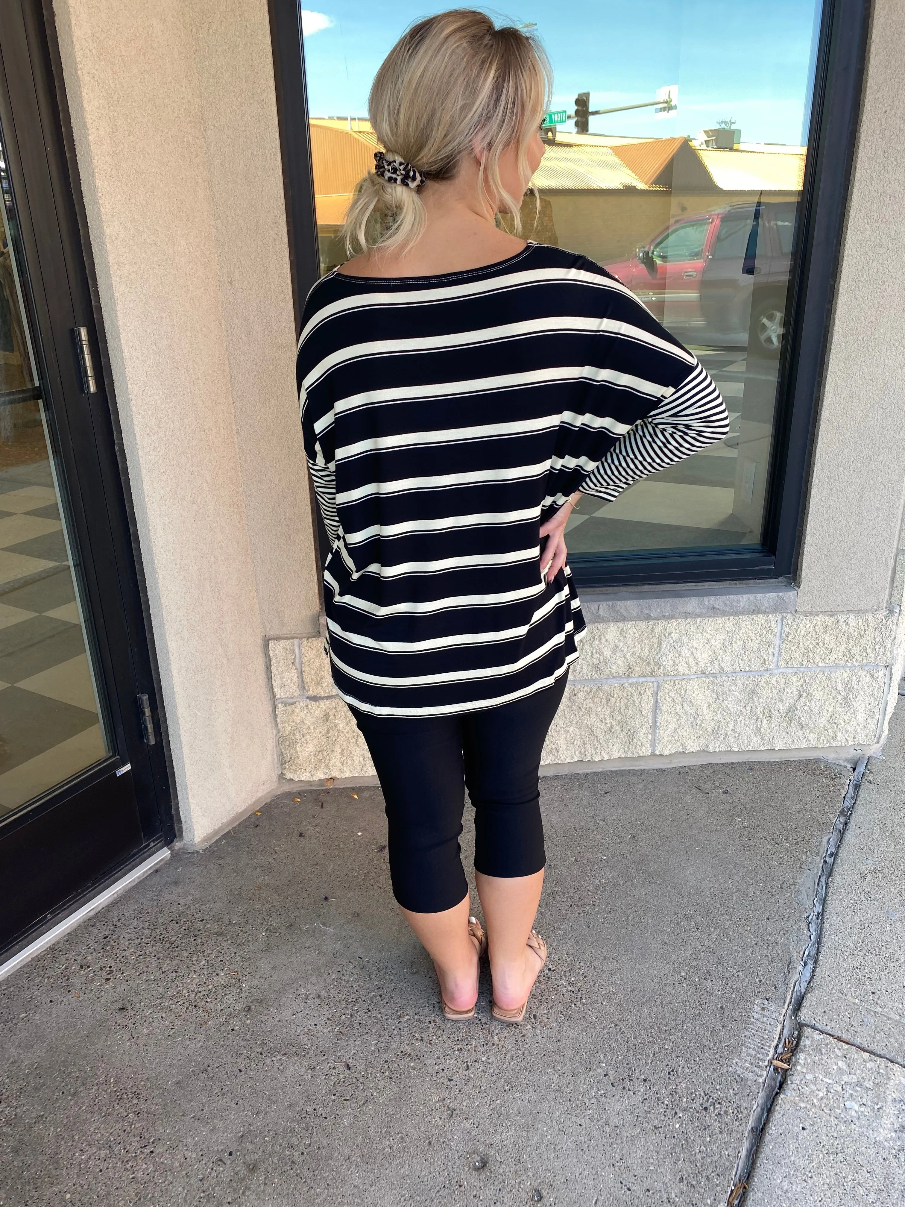 Multi Stripe Knit Top Black