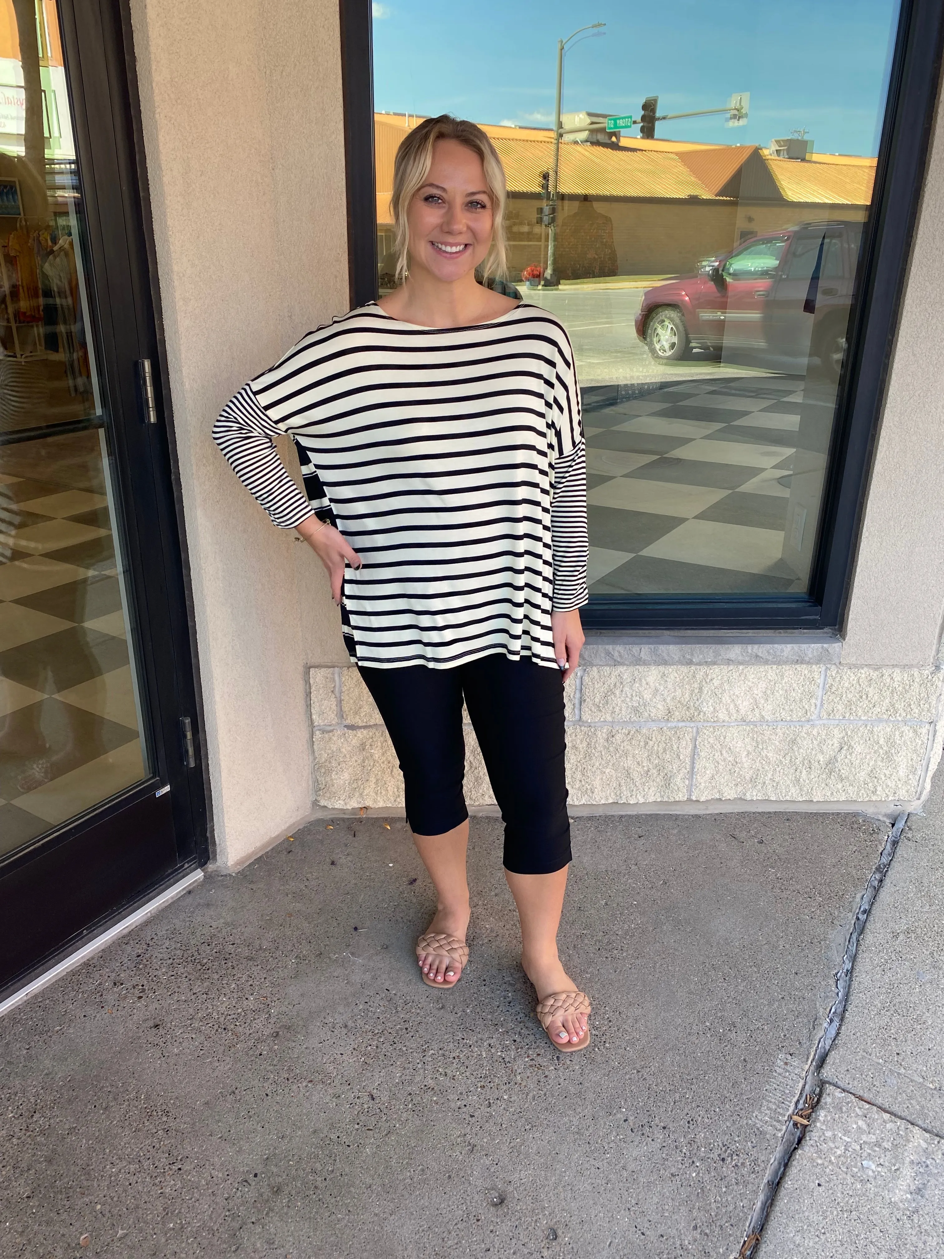 Multi Stripe Knit Top Black