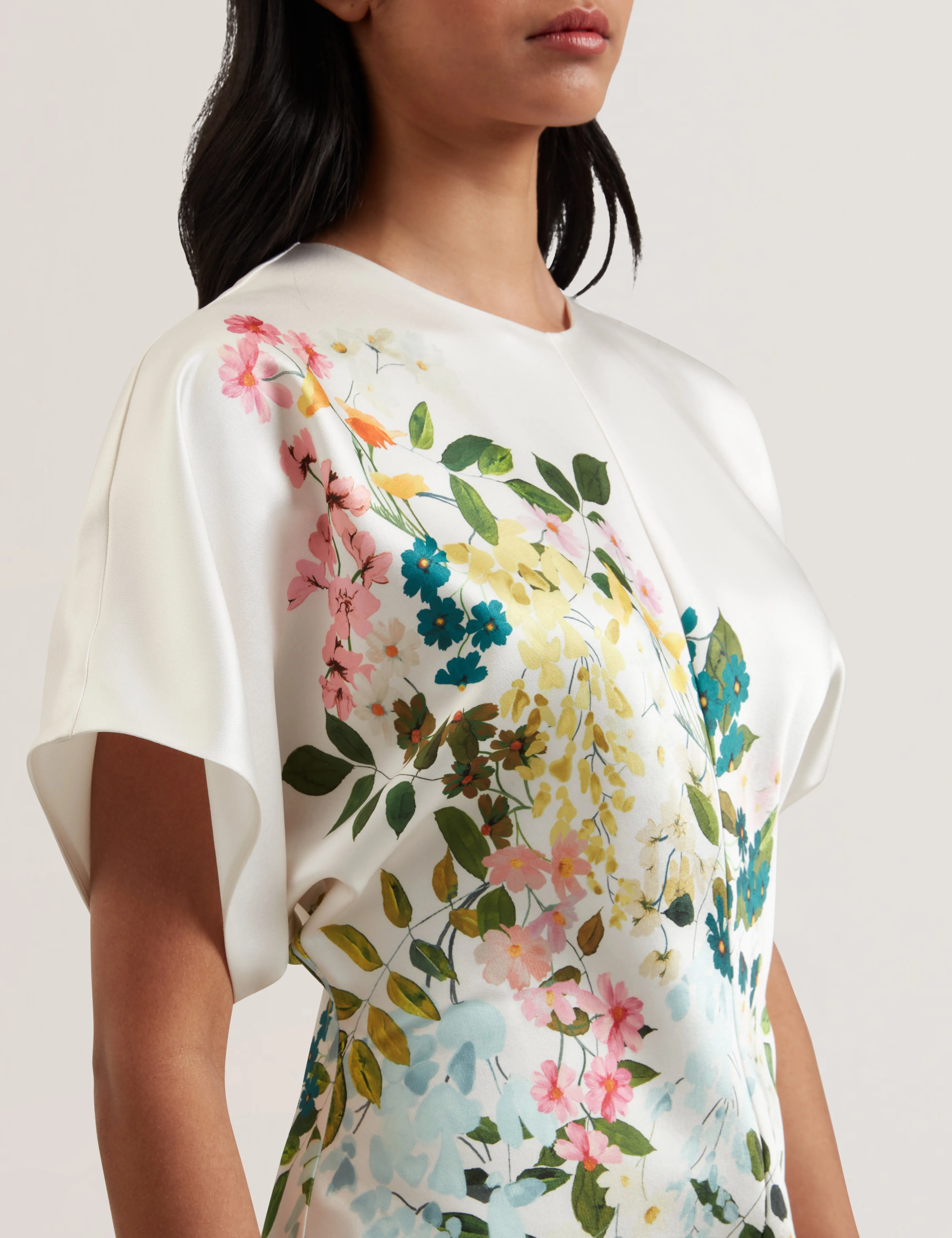 Myzan Slouch Sleeve Waisted Column Dress Ivory