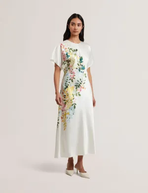 Myzan Slouch Sleeve Waisted Column Dress Ivory
