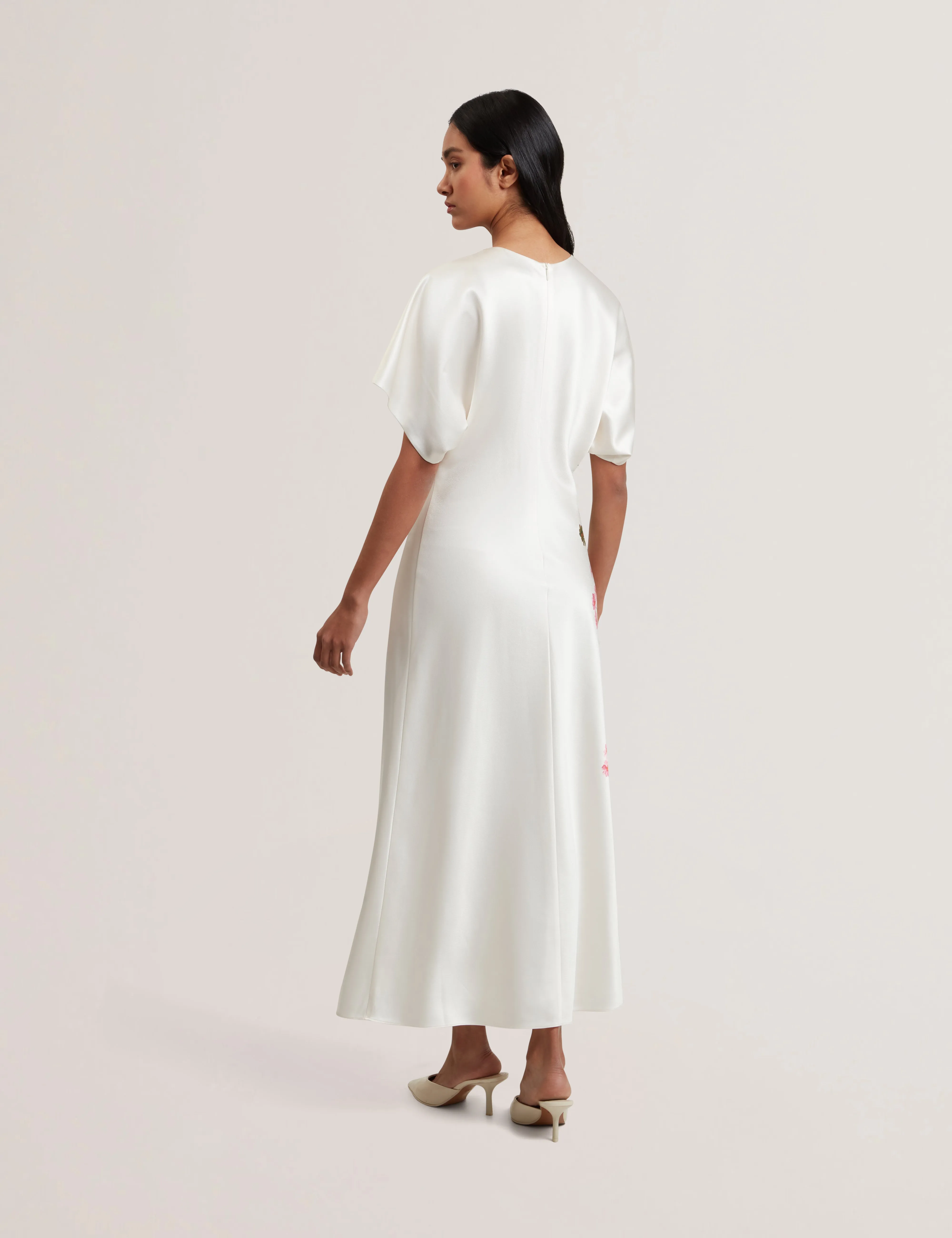 Myzan Slouch Sleeve Waisted Column Dress Ivory