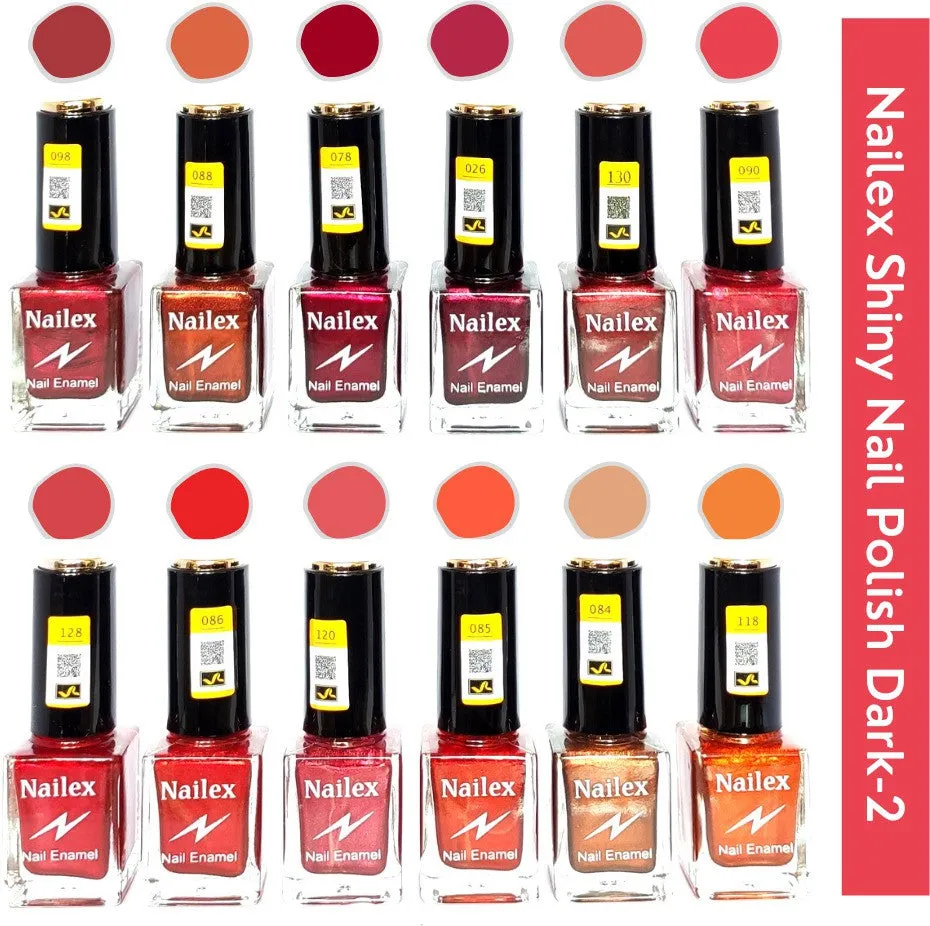 Nailex Shiny Dark- 2 Nail Polish (Pack of 12, 9.9ML Each)
