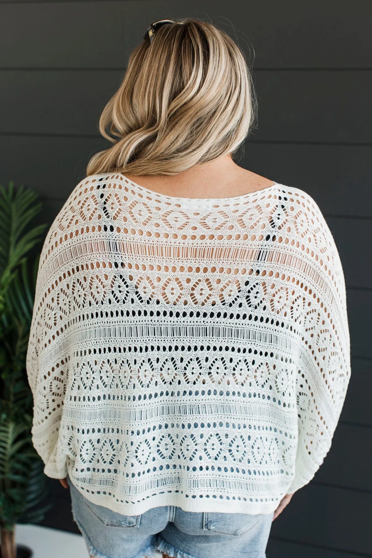 Need A Vacation Open Knit Top- Ivory