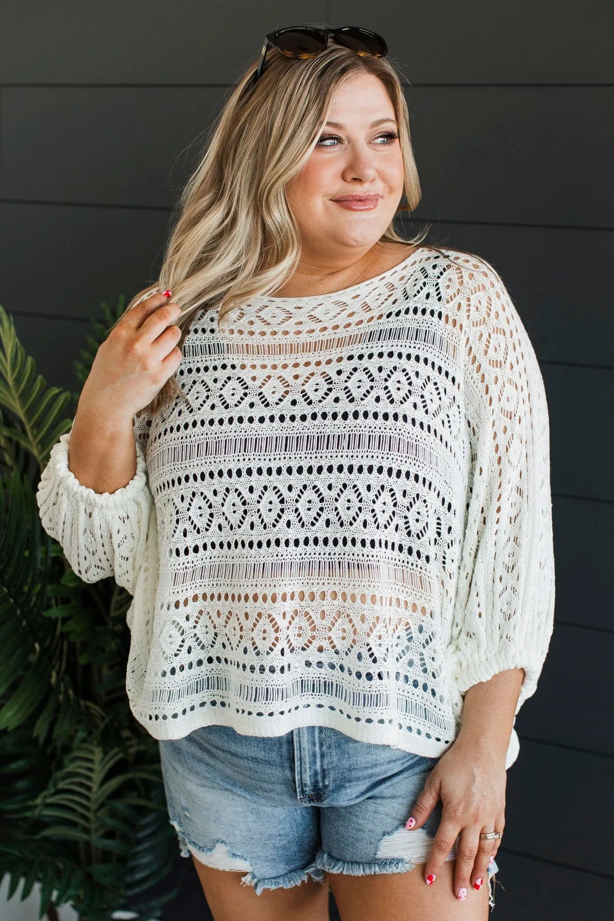 Need A Vacation Open Knit Top- Ivory