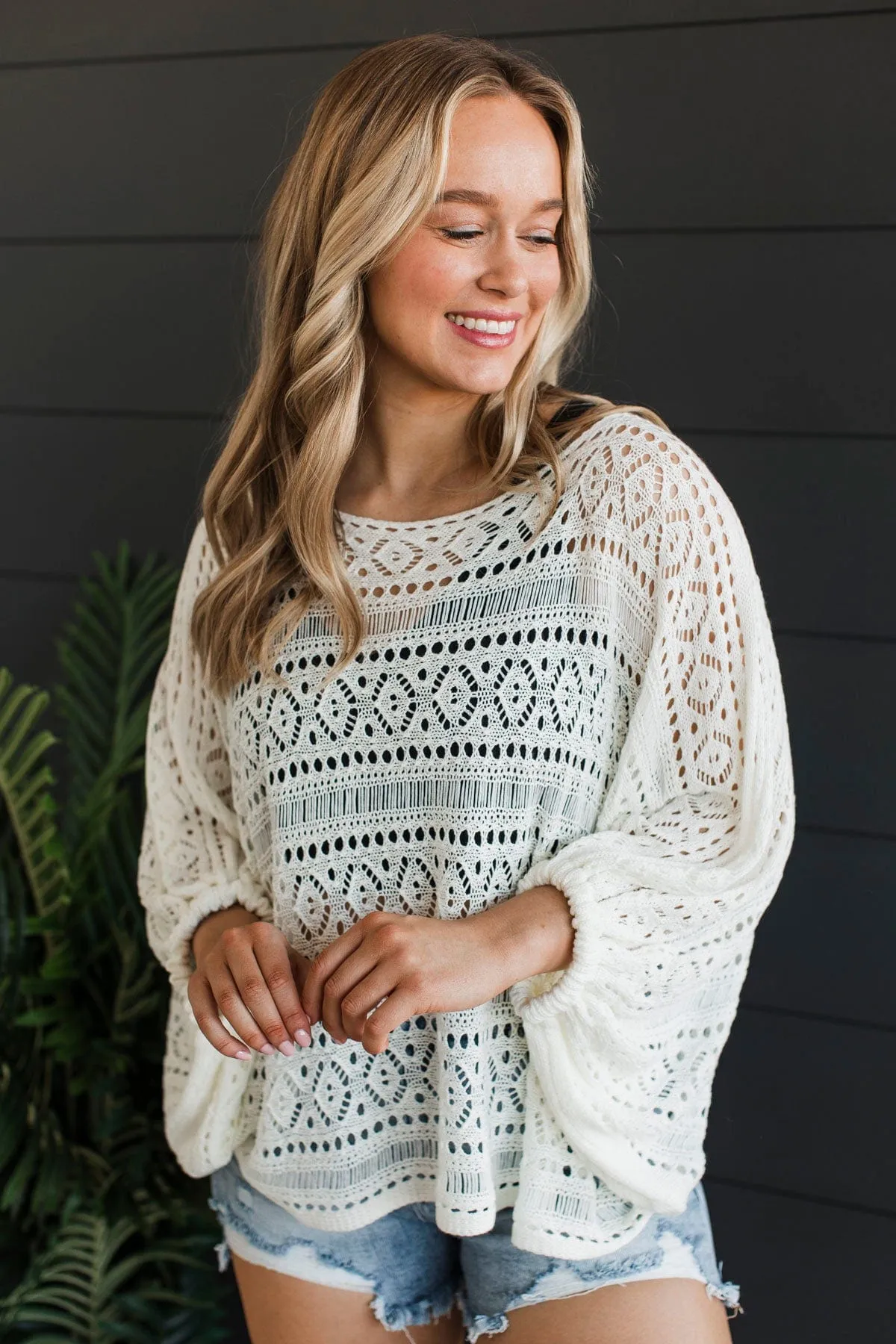 Need A Vacation Open Knit Top- Ivory