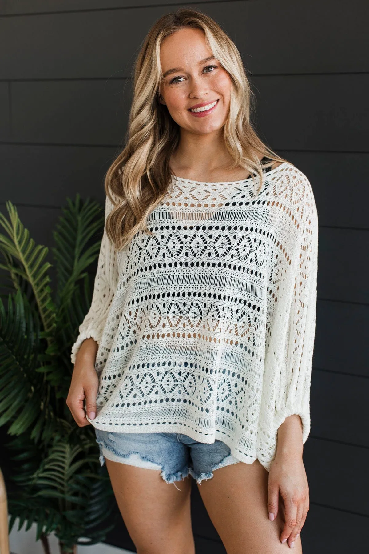 Need A Vacation Open Knit Top- Ivory