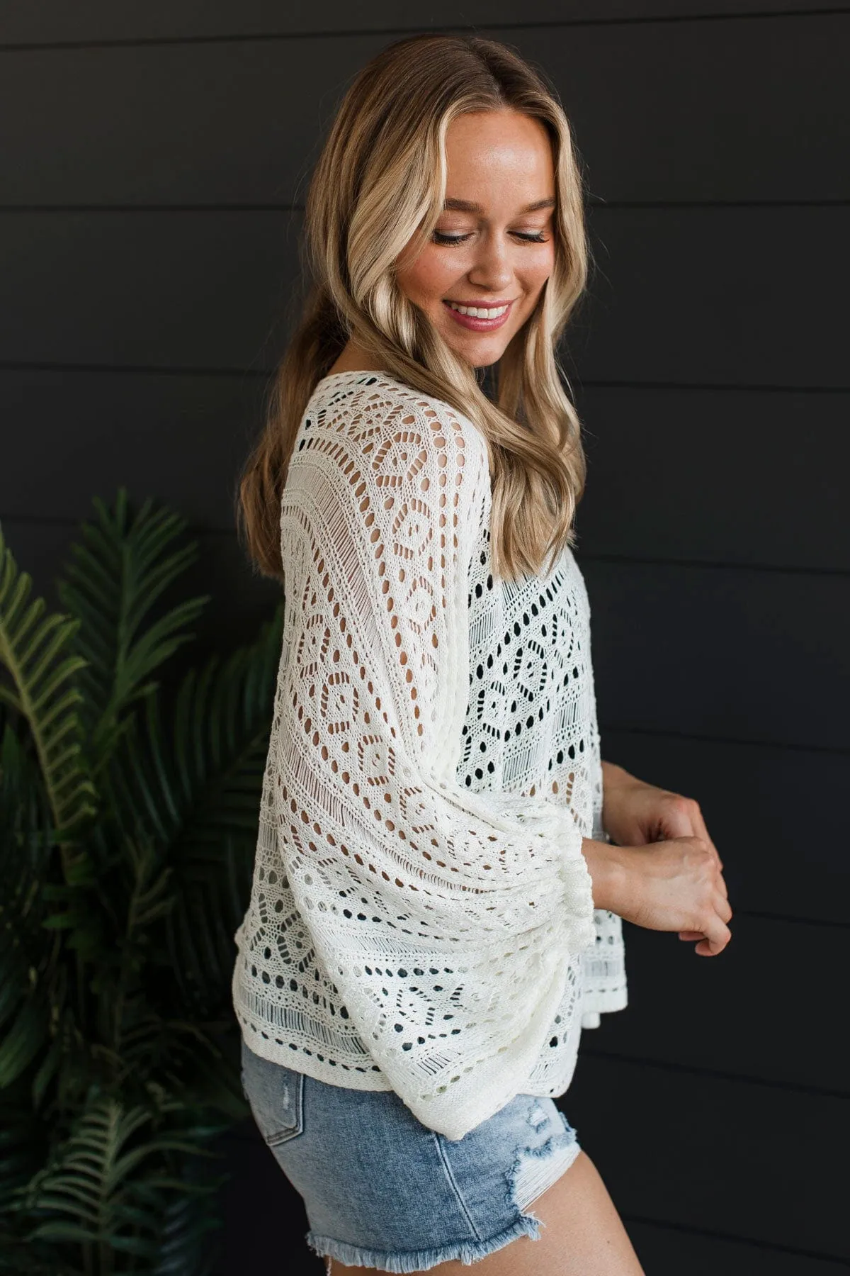 Need A Vacation Open Knit Top- Ivory