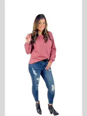 New Obsession Mauve Waffle Knit Long Sleeve Top