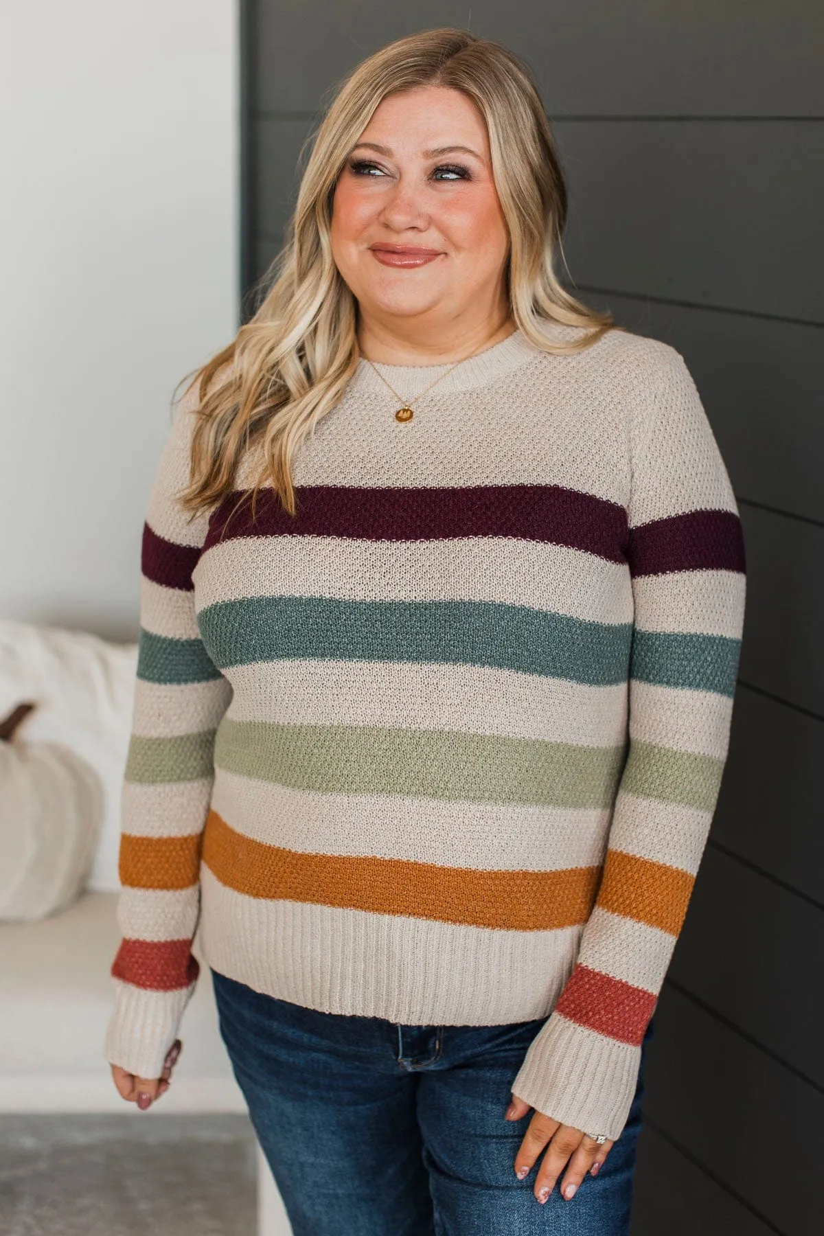 No Hesitations Striped Knit Sweater- Light Taupe