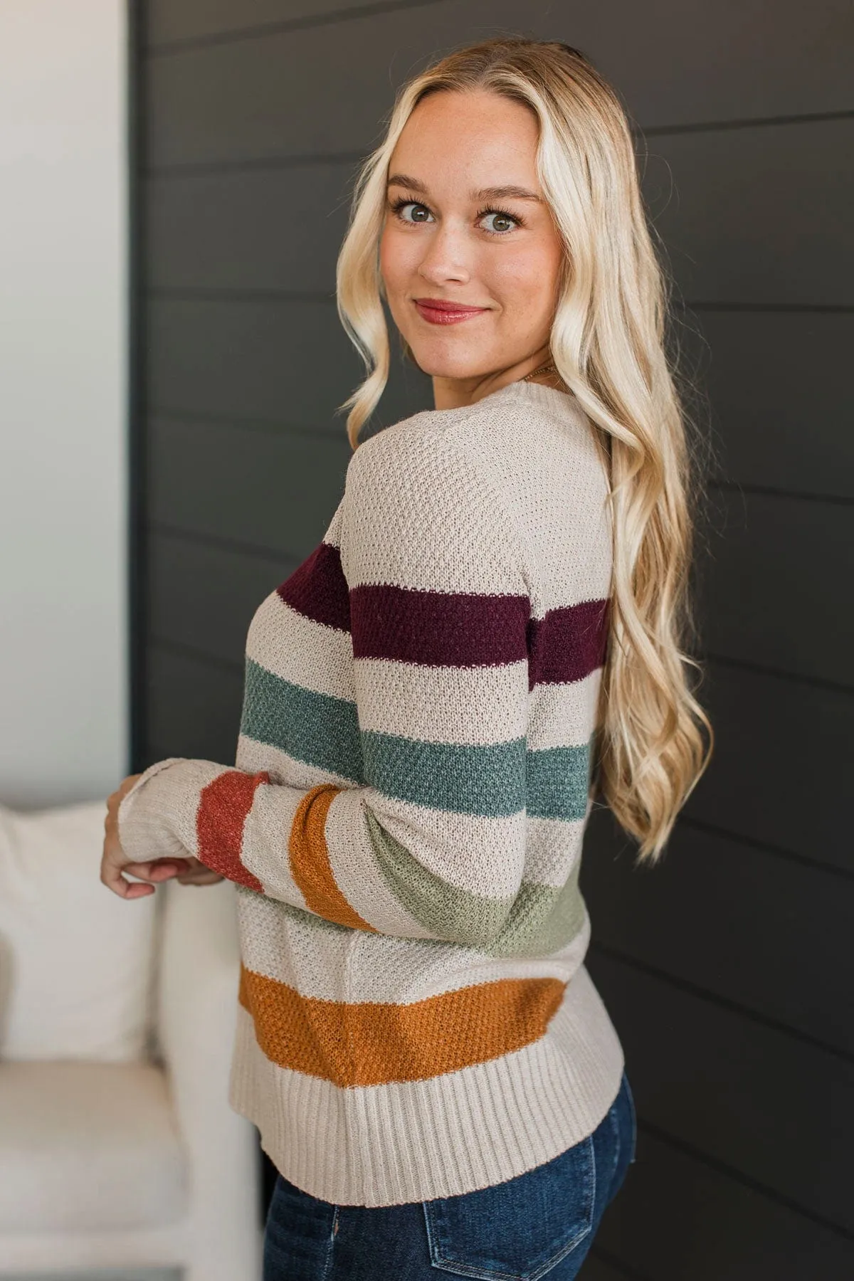 No Hesitations Striped Knit Sweater- Light Taupe