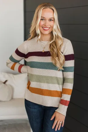 No Hesitations Striped Knit Sweater- Light Taupe