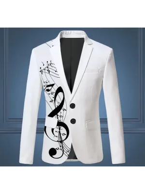 Note Print Men's Business Casual Suit Indoor Office Elegant Men's Slim Fit Suit Interview Office Daily Wear