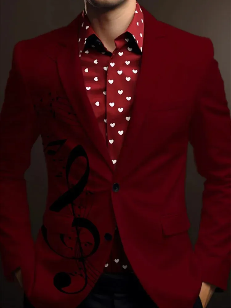 Note Print Men's Business Casual Suit Indoor Office Elegant Men's Slim Fit Suit Interview Office Daily Wear