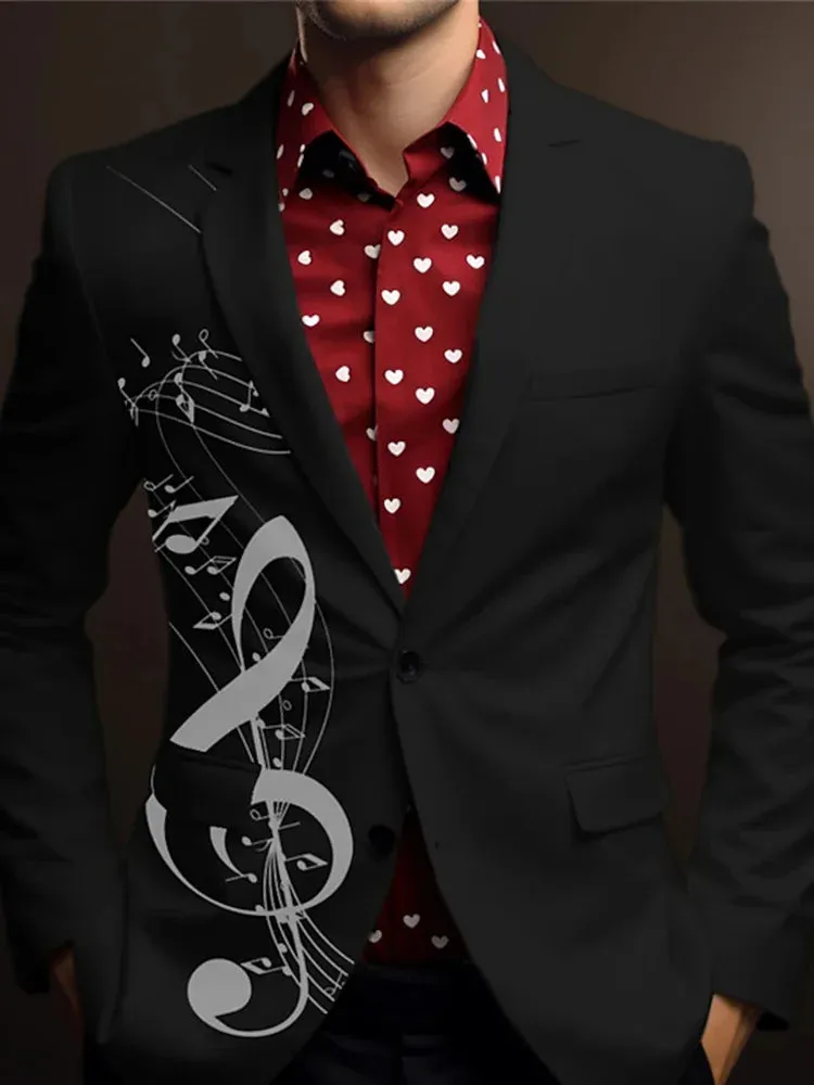 Note Print Men's Business Casual Suit Indoor Office Elegant Men's Slim Fit Suit Interview Office Daily Wear