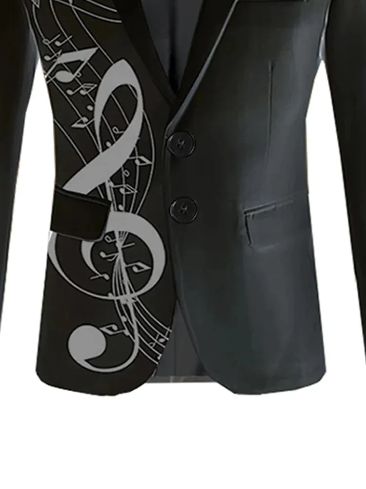 Note Print Men's Business Casual Suit Indoor Office Elegant Men's Slim Fit Suit Interview Office Daily Wear