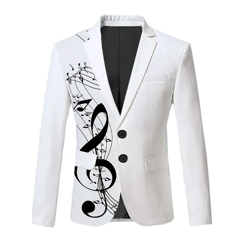 Note Print Men's Business Casual Suit Indoor Office Elegant Men's Slim Fit Suit Interview Office Daily Wear