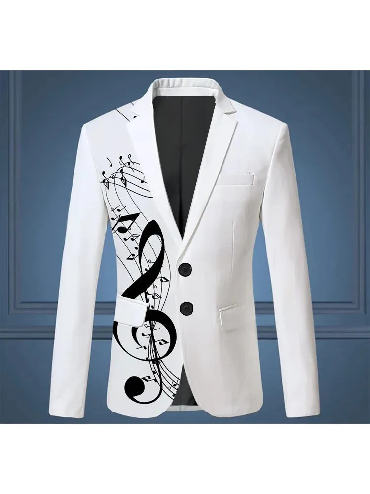 Note Print Men's Business Casual Suit Indoor Office Elegant Men's Slim Fit Suit Interview Office Daily Wear