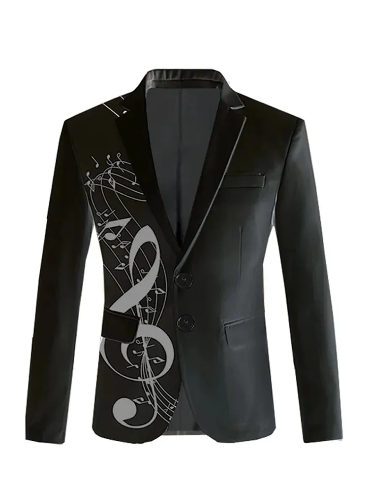 Note Print Men's Business Casual Suit Indoor Office Elegant Men's Slim Fit Suit Interview Office Daily Wear