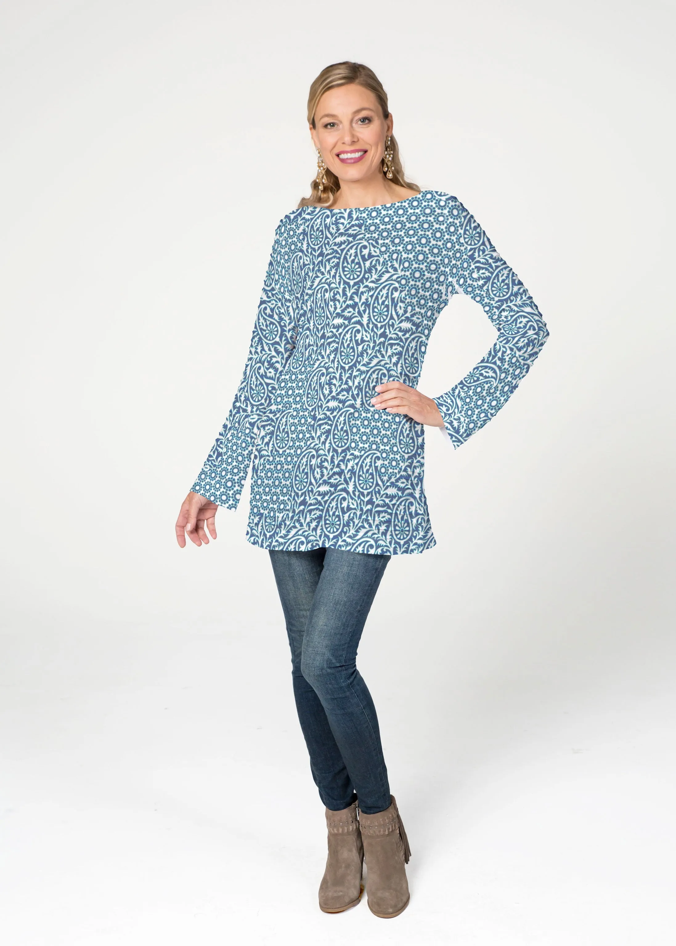 Oakley Blue (8114) ~ Banded Boatneck Tunic