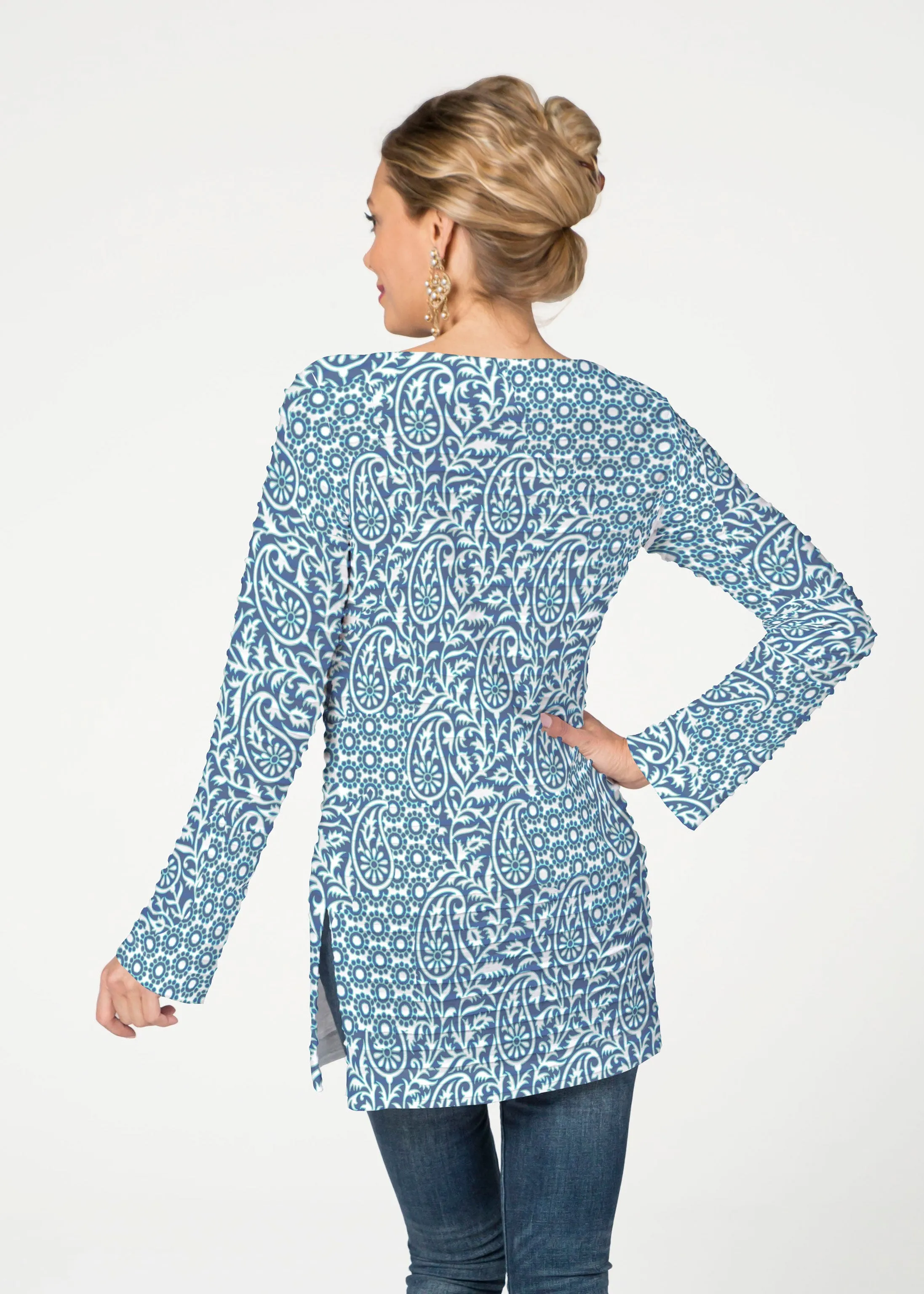 Oakley Blue (8114) ~ Banded Boatneck Tunic