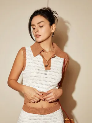 Off White Knit Top With Collar