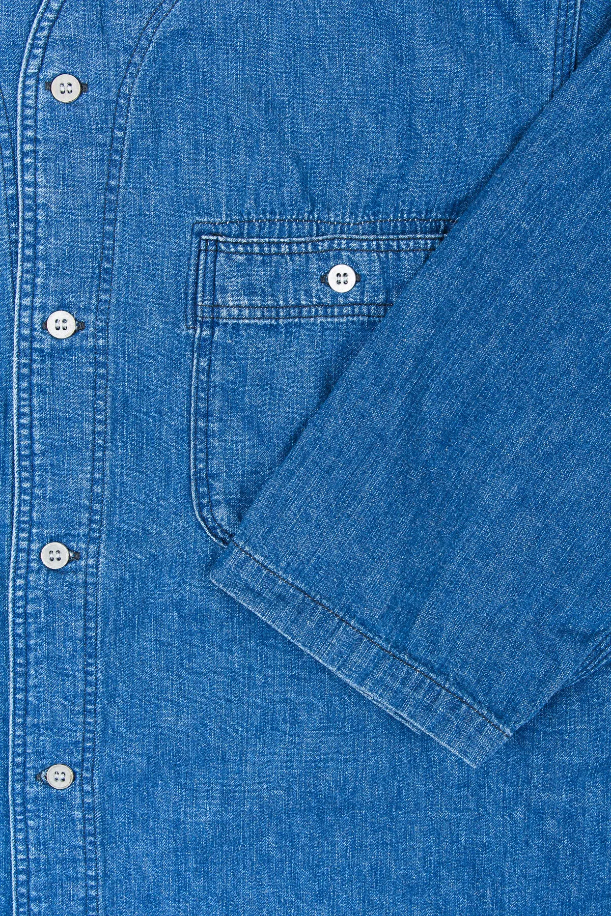 OrSlow No Collar 3/4 Sleeve Denim Shirt