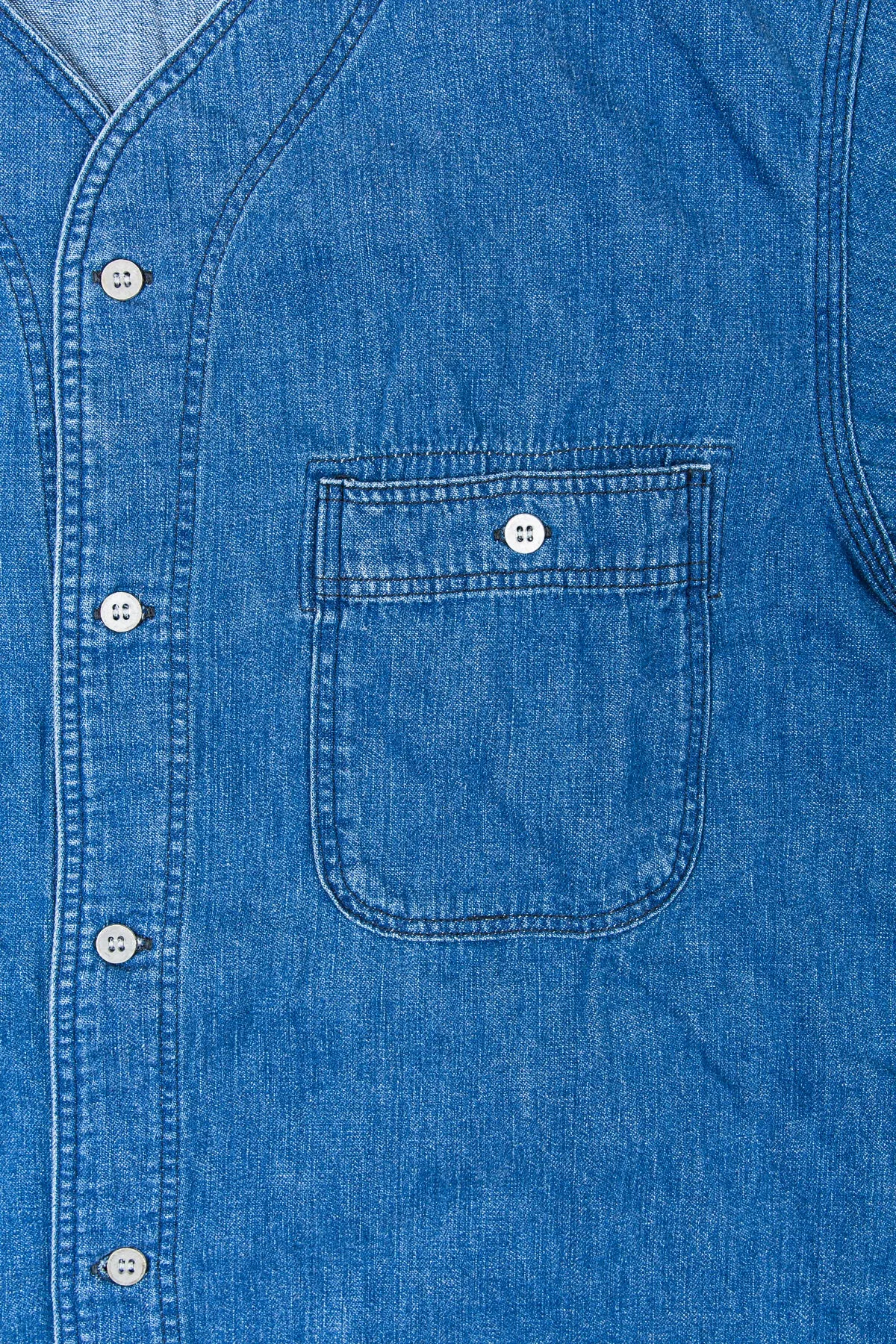 OrSlow No Collar 3/4 Sleeve Denim Shirt