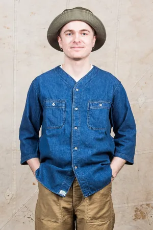 OrSlow No Collar 3/4 Sleeve Denim Shirt