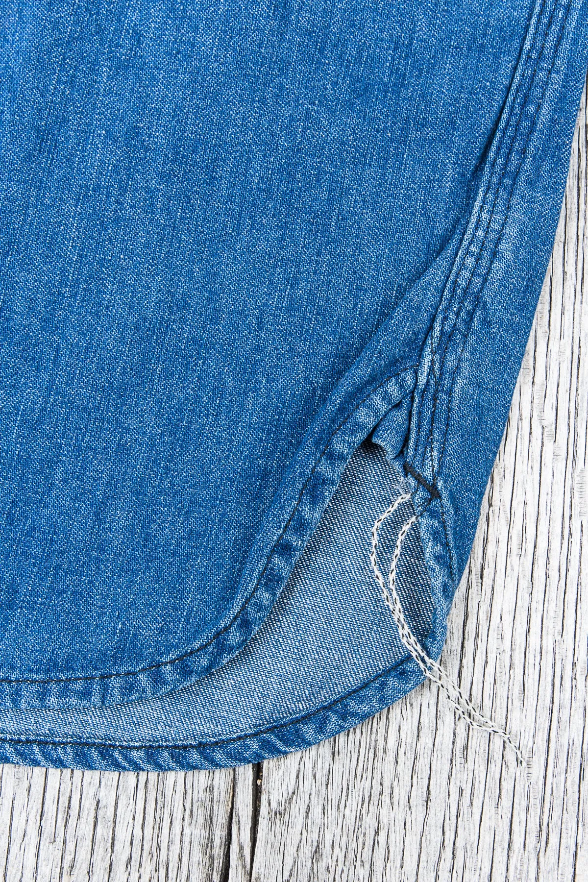 OrSlow No Collar 3/4 Sleeve Denim Shirt