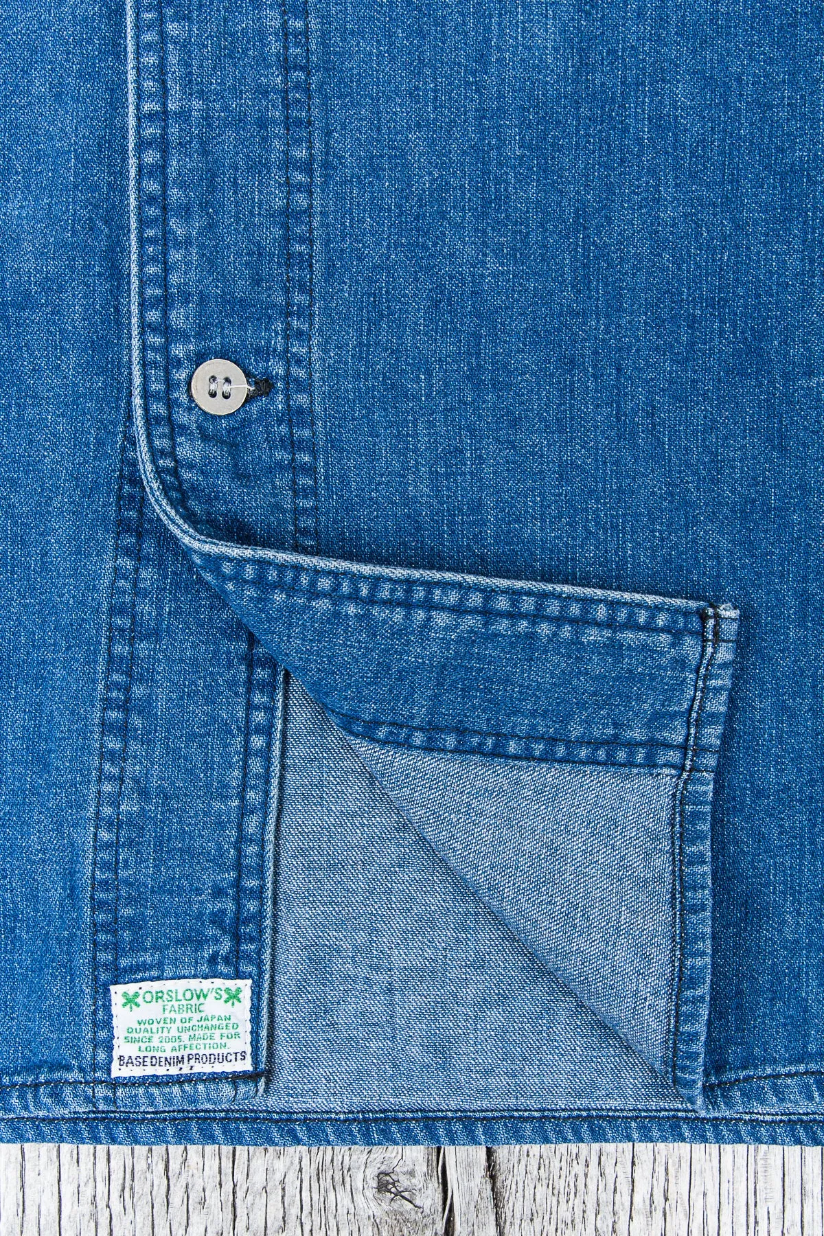 OrSlow No Collar 3/4 Sleeve Denim Shirt