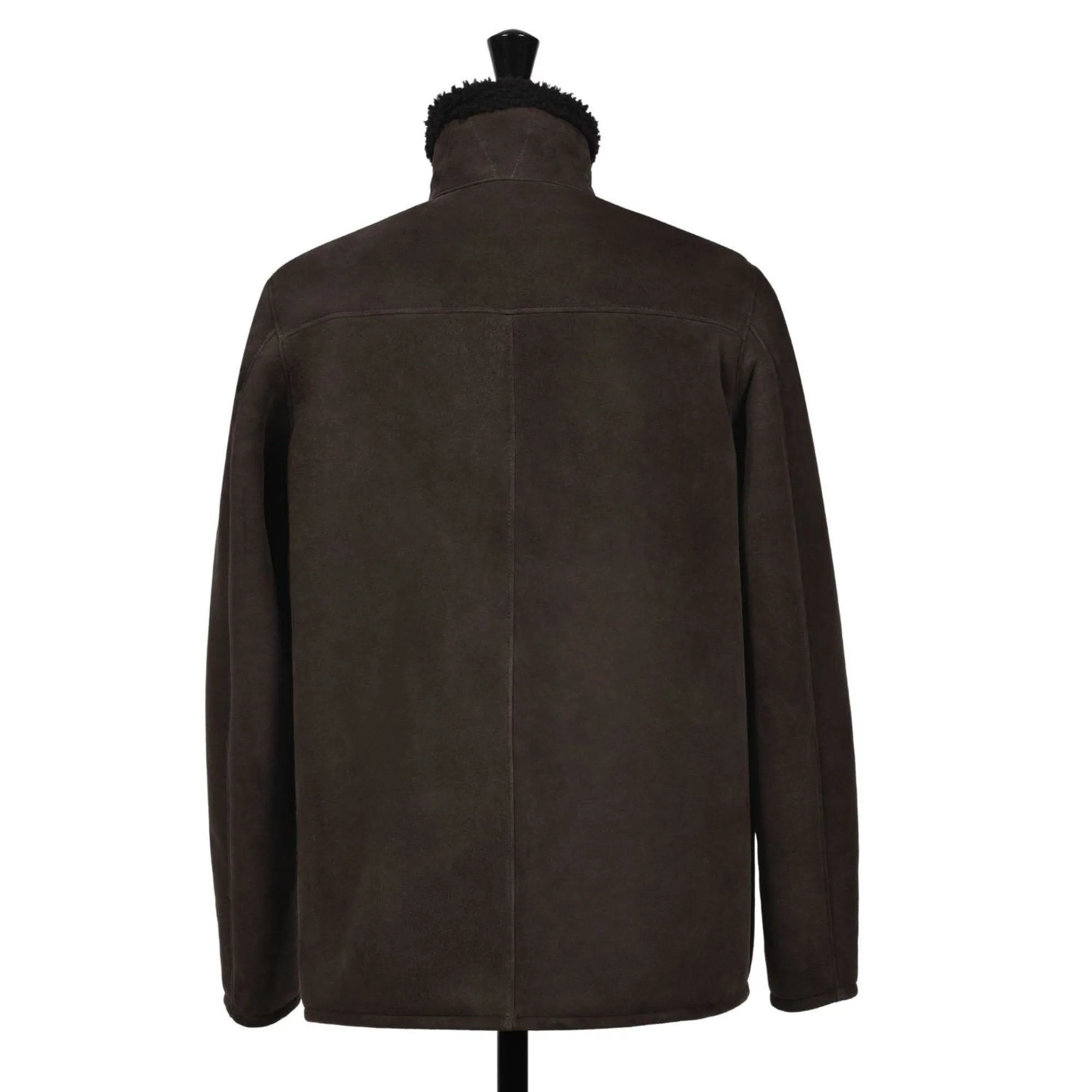 OWEN BARRY Cyrus Sheepskin Chore Jacket in Ebony/Brown