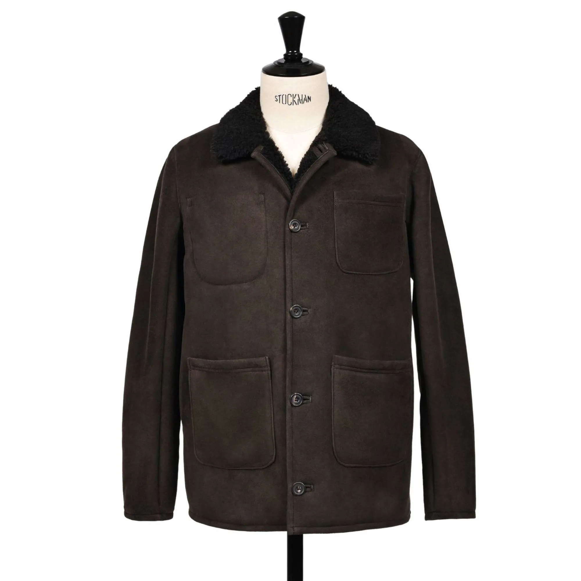 OWEN BARRY Cyrus Sheepskin Chore Jacket in Ebony/Brown