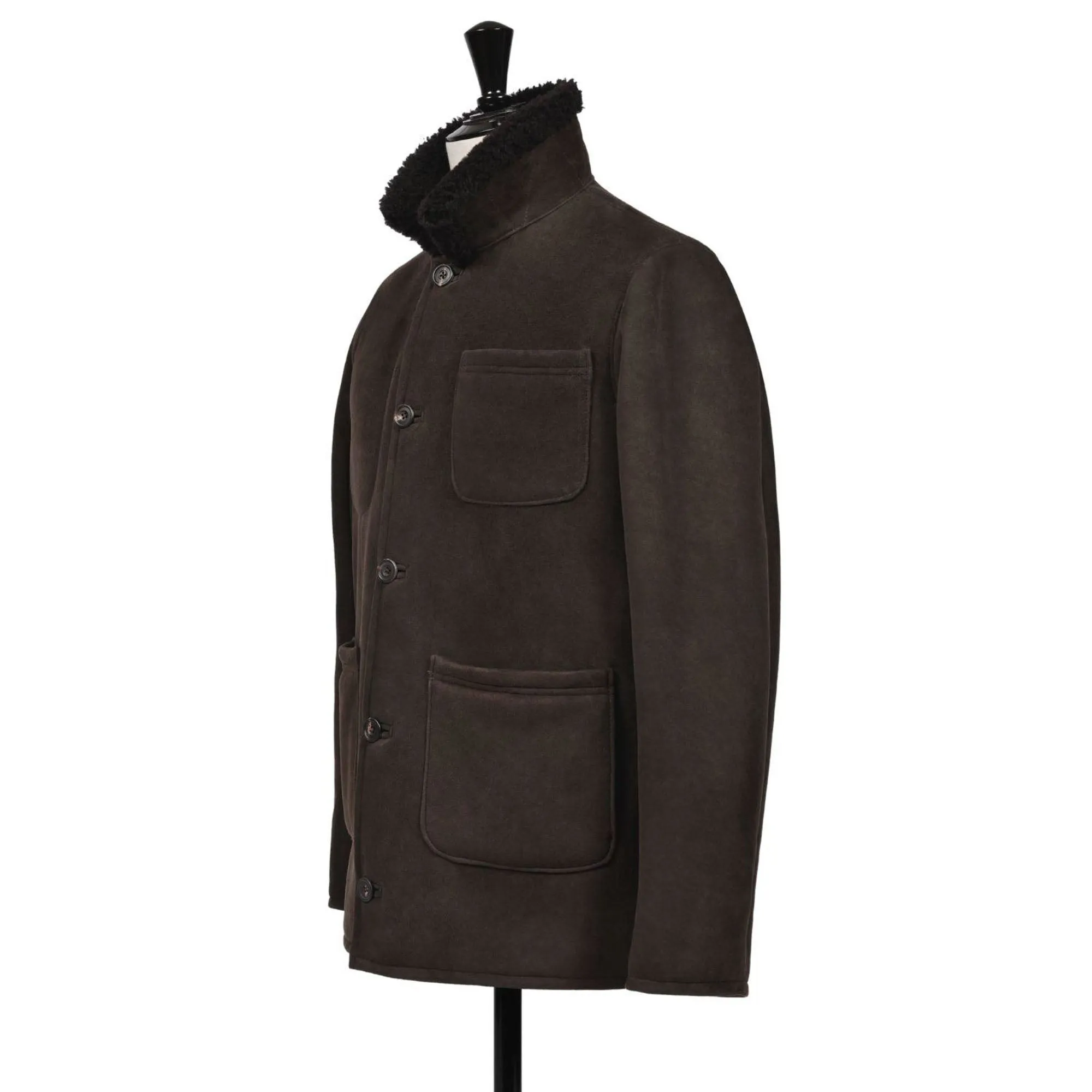 OWEN BARRY Cyrus Sheepskin Chore Jacket in Ebony/Brown