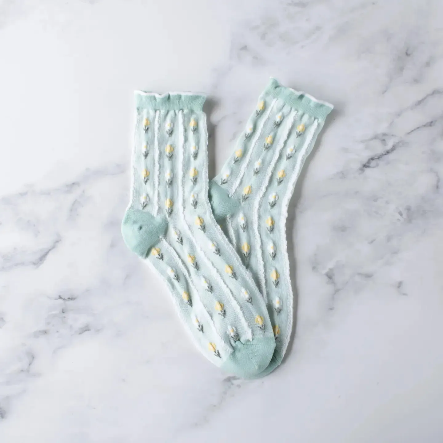 Pastel Color Floral Casual Socks in Mint