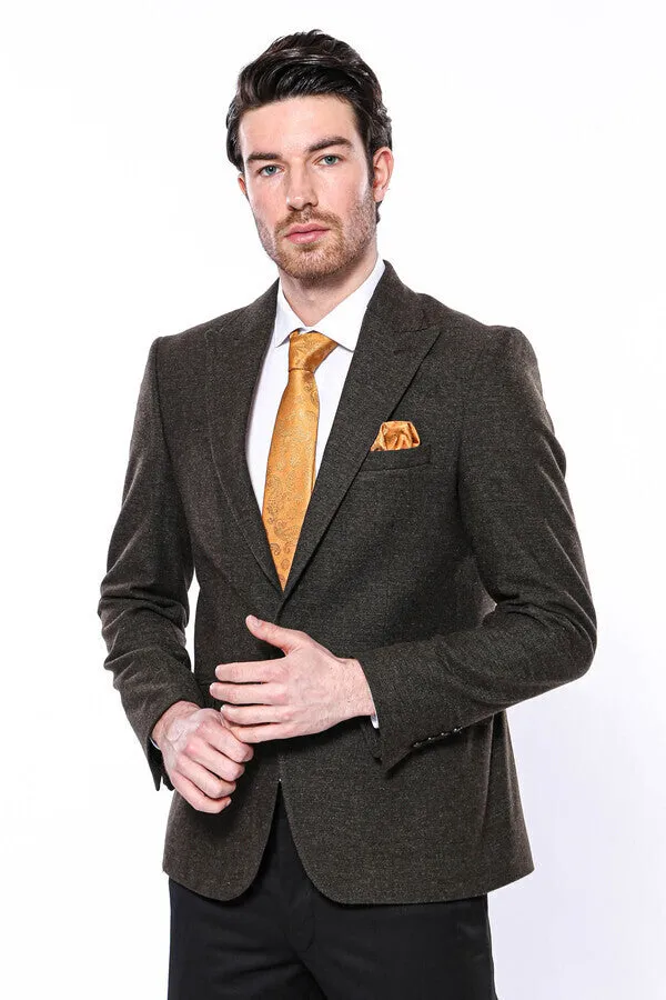 Peak Lapel Khaki Men's Blazer - Wessi