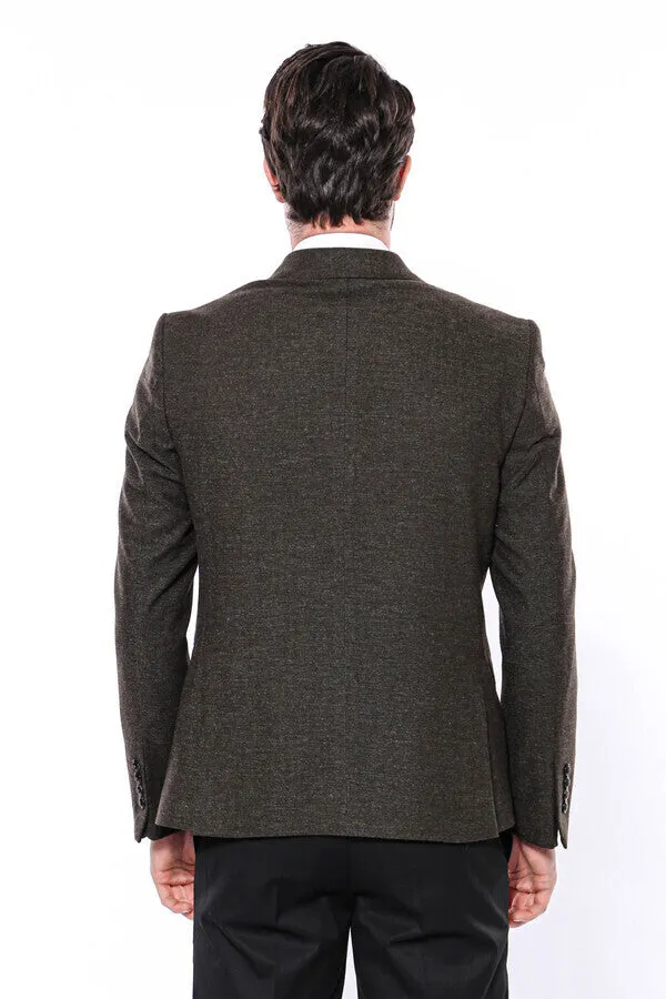 Peak Lapel Khaki Men's Blazer - Wessi