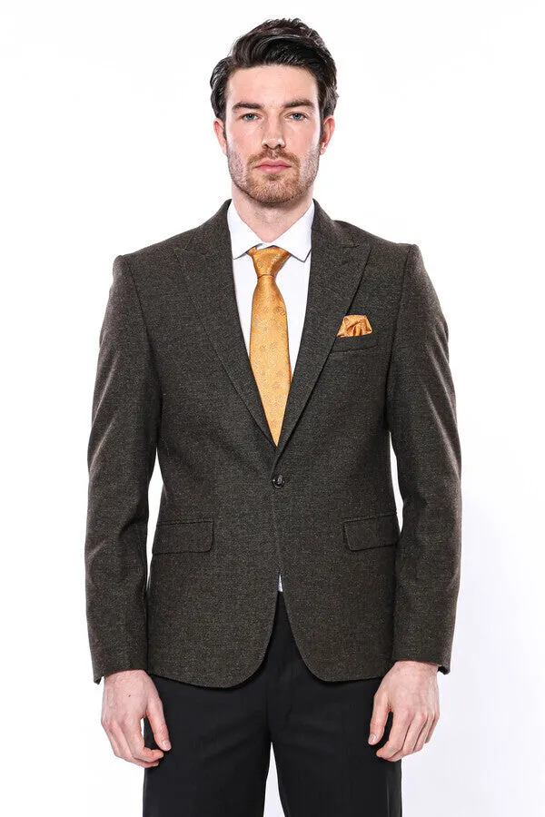 Peak Lapel Khaki Men's Blazer - Wessi