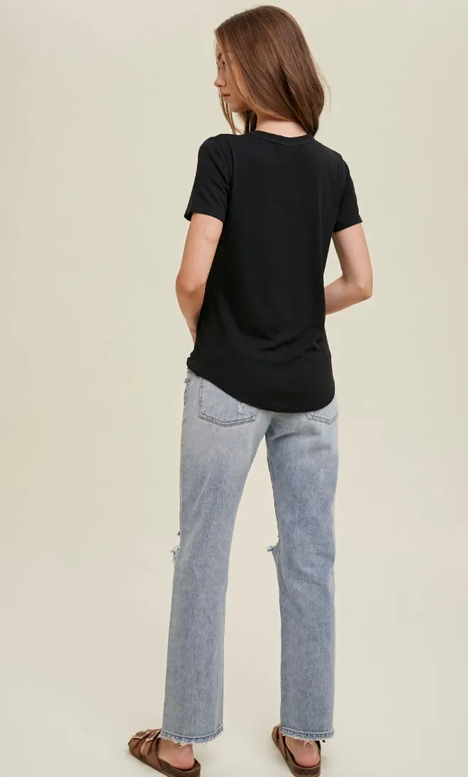 Perus Short Sleeve Ribbed Top-Black