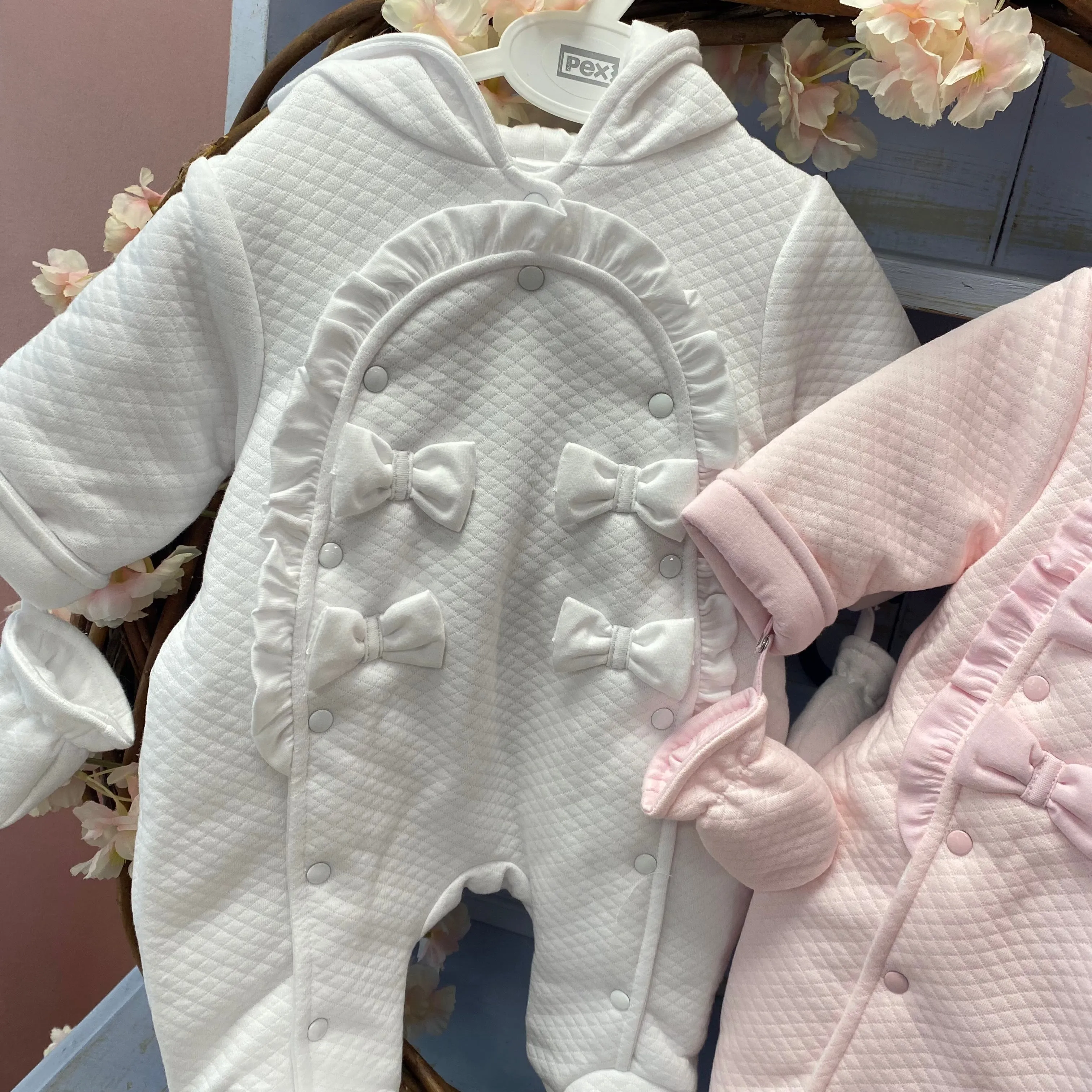 PEX Bow Quilted Snowsuit with mittens - Pink or White