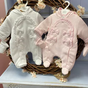 PEX Bow Quilted Snowsuit with mittens - Pink or White
