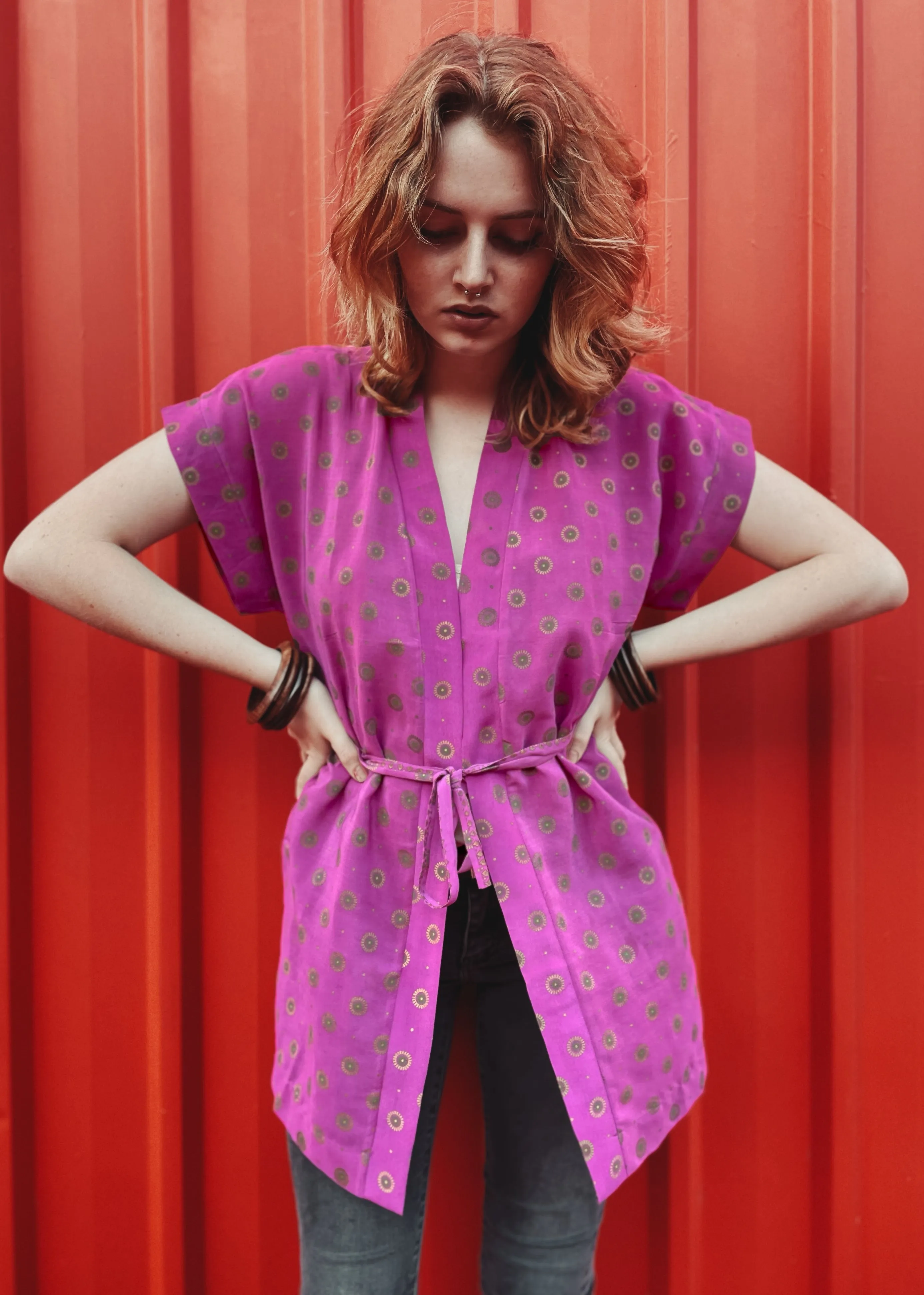 Pilea Silk Wrap Kimono Top ~ Orchid